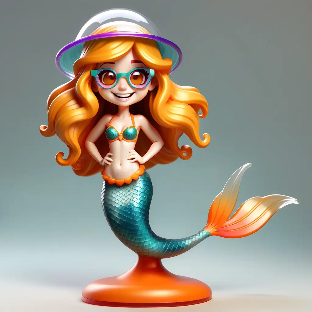 Smiling Cartoon Mermaid with Golden Hair in Blind Box Style