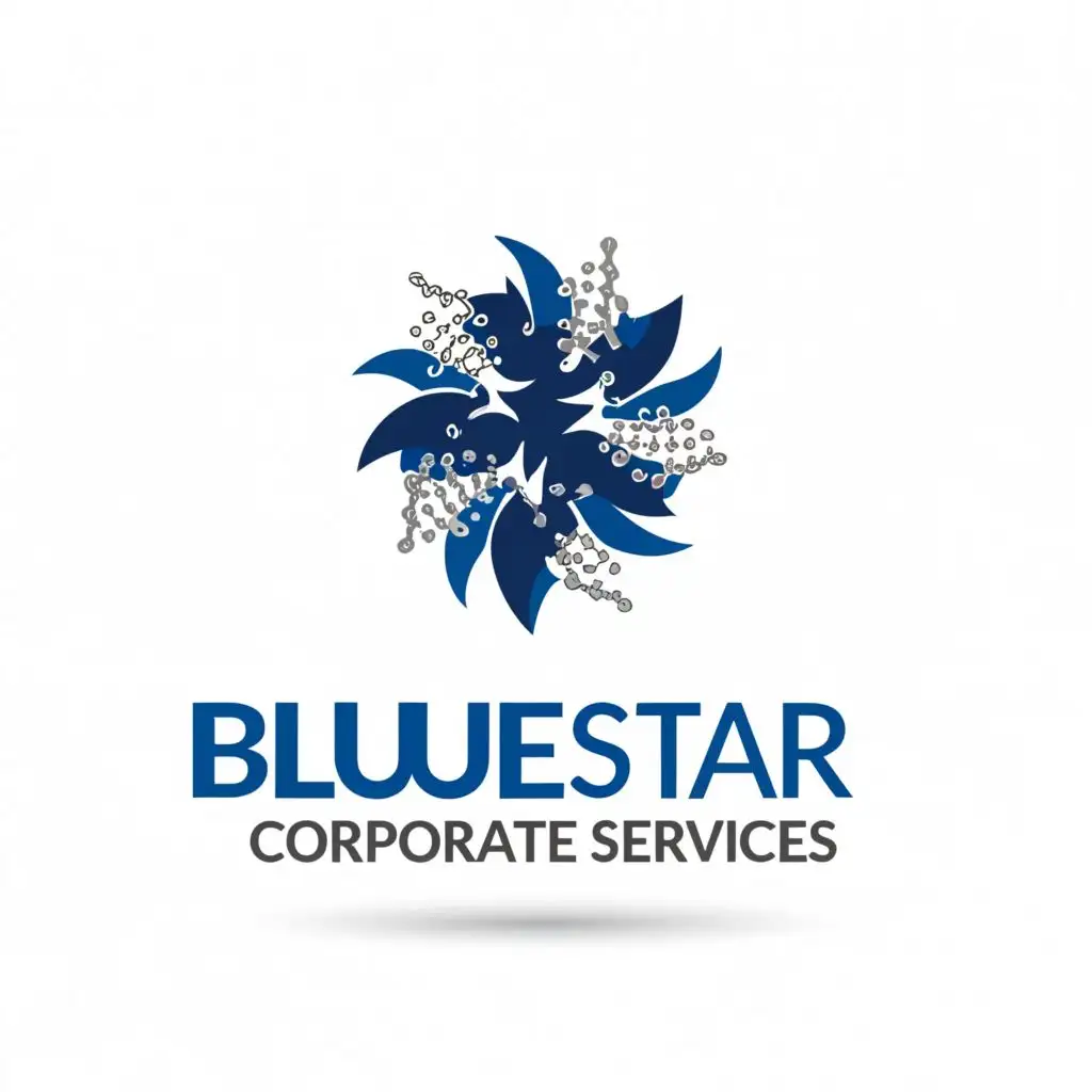 a logo design,with the text "BLUESTAR CORPORATE SERVICES", main symbol:Blue star as electrons spinning,complex,be used in Finance industry,clear background