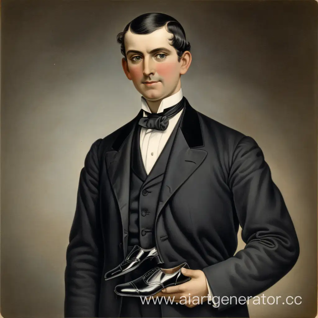 Charming-19th-Century-Gentleman-in-Stylish-Black-Suit-with-Shoe