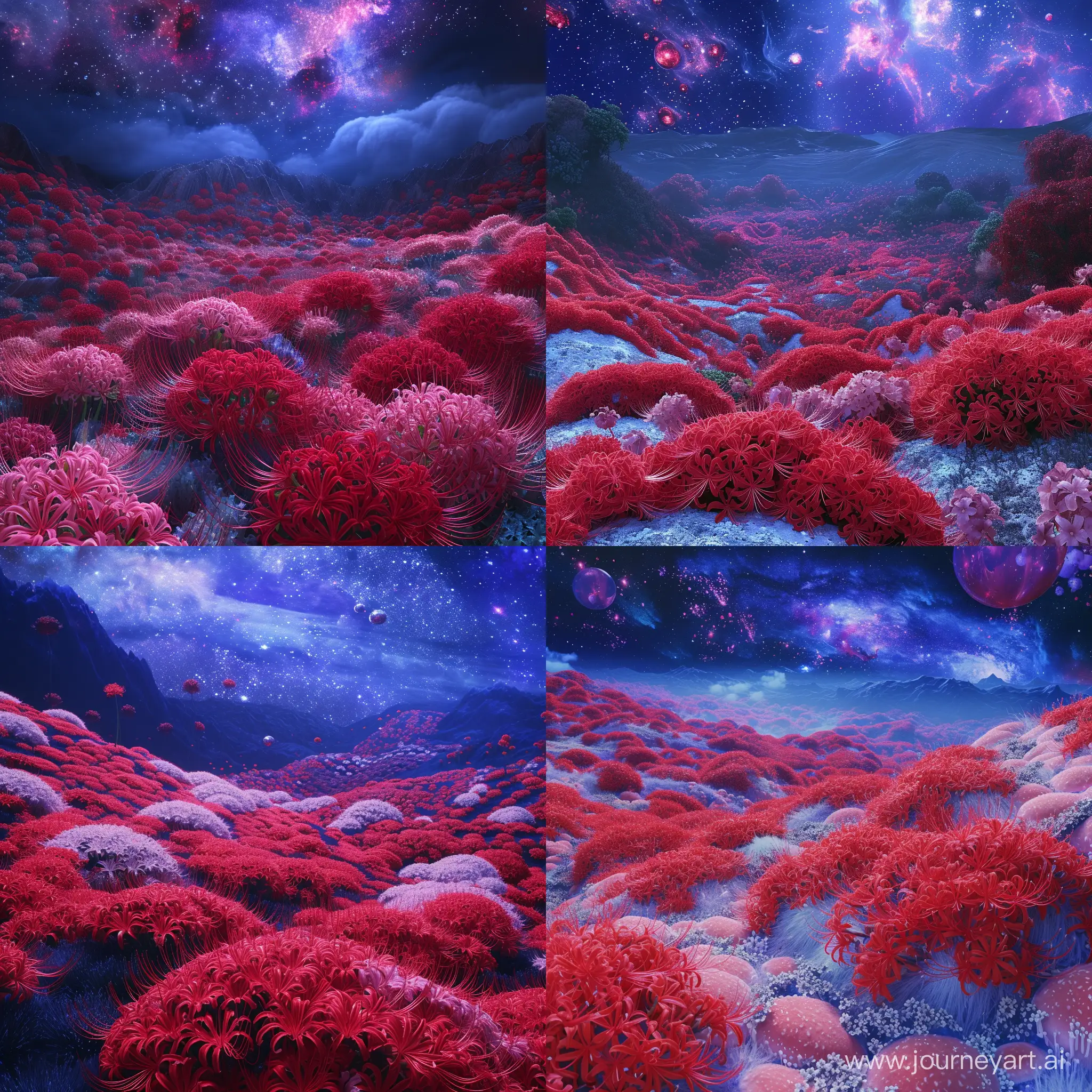 Ethereal-Garden-of-Lycoris-Radiata-Surreal-Red-Blossoms-and-Cosmic-Serenity