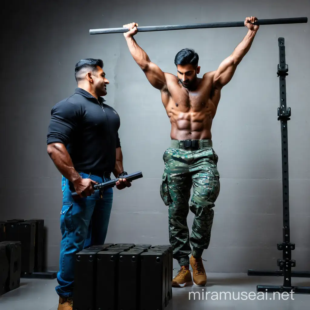 Shirtless Indian Soldier with Muscular Physique