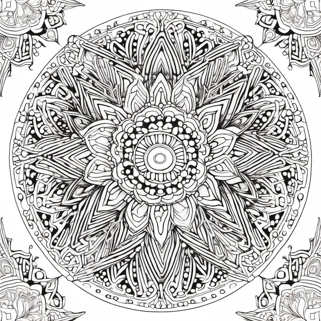 Create an image of a intricate mandala that can be placed in a coloring book

