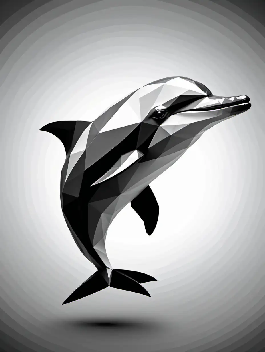 geometric polygon vector 3d dolphin
 in black & white



