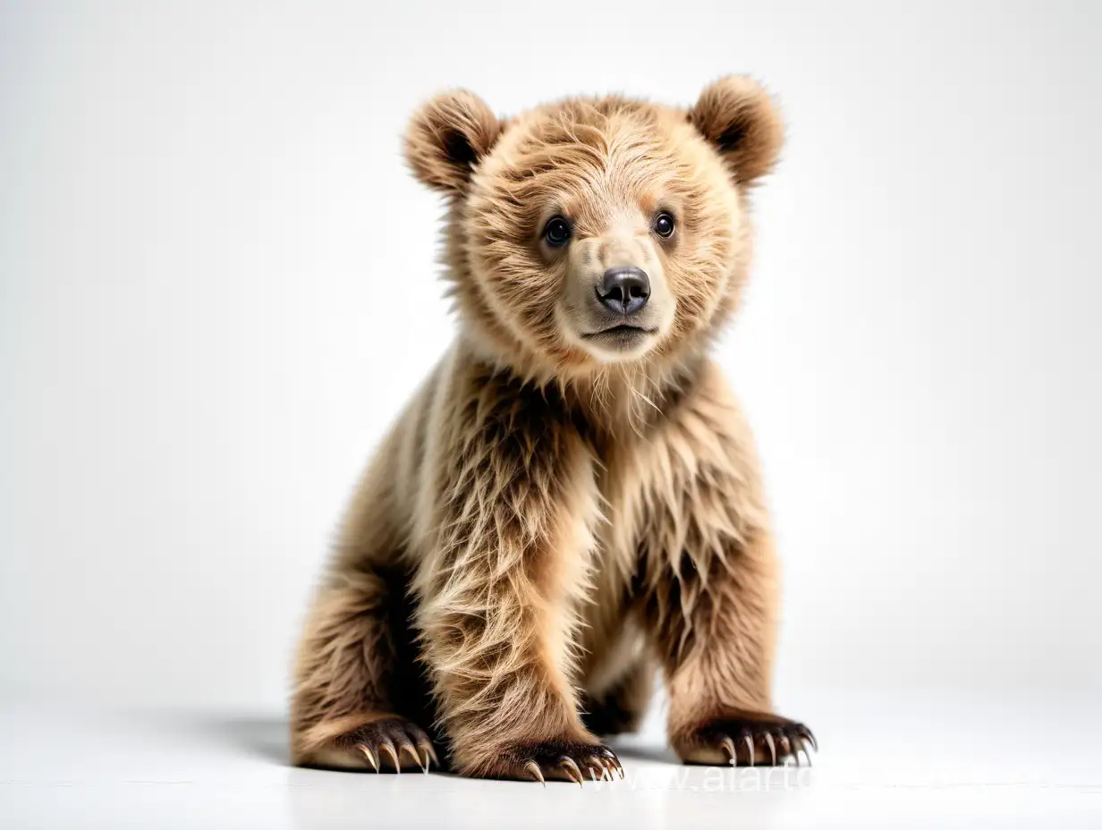 A little cute bear in full growth. White background