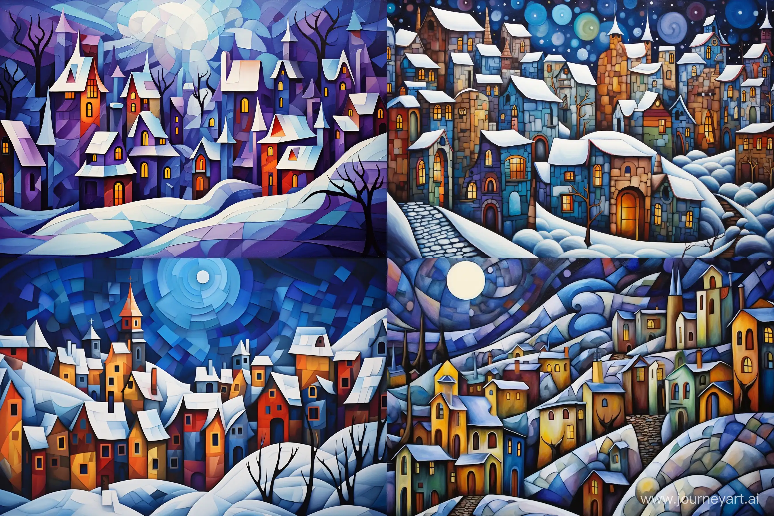 Snowy Village Cubism style --ar 3:2 --v 5.2