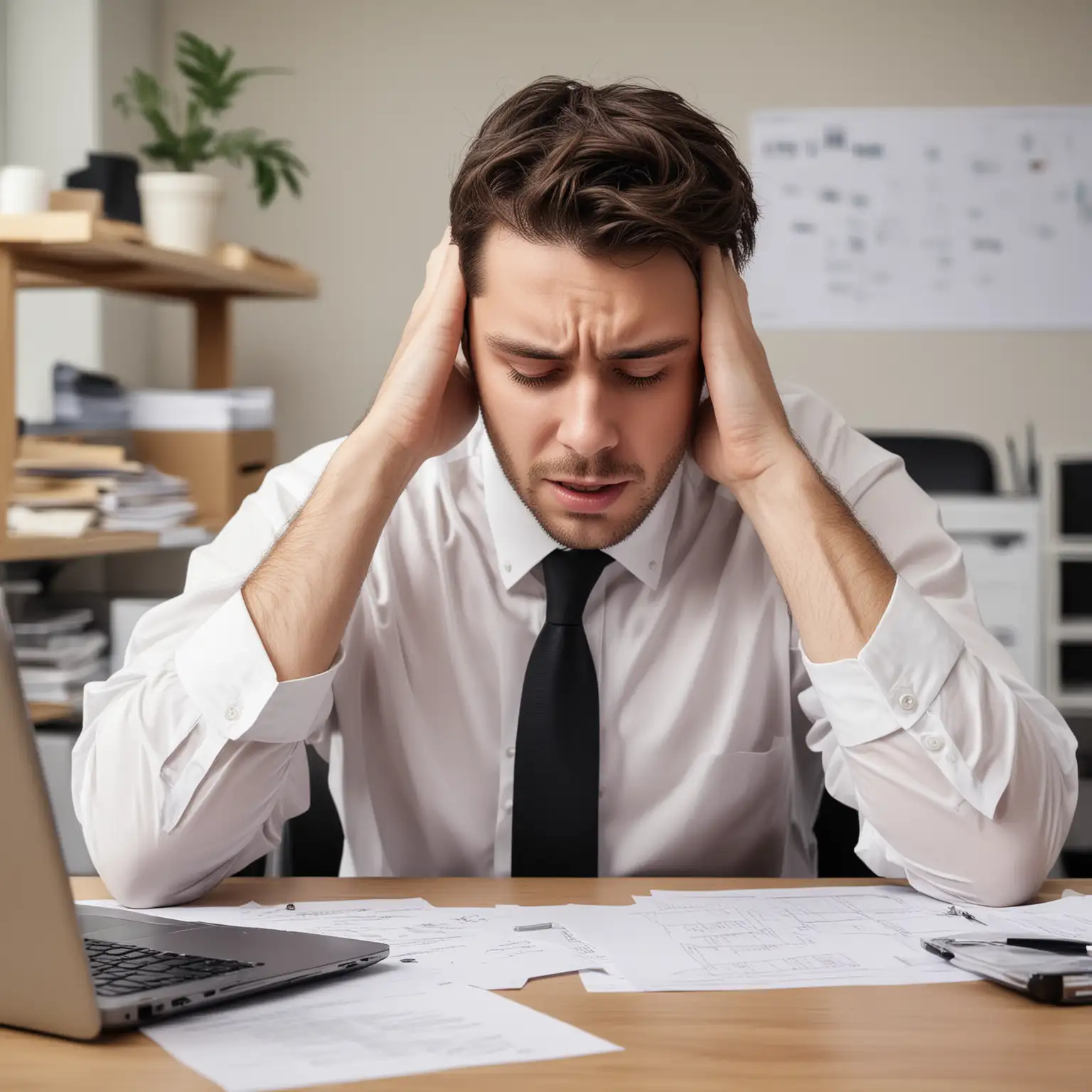 Stressed Office Worker Amidst Piles of Documents