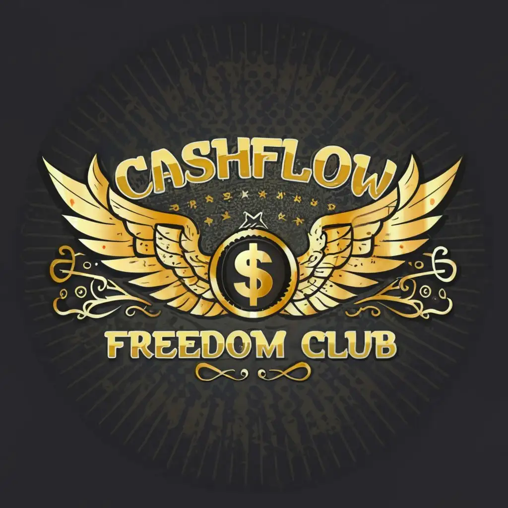 logo, Wings, money, gold, with the text "Cashflow Freedom Club", typography
