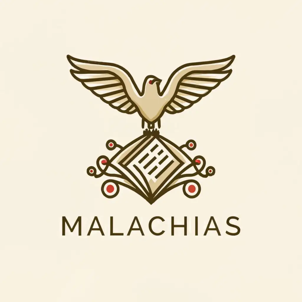 a logo design,with the text "Malachias", main symbol:Dove holding paper,complex,clear background