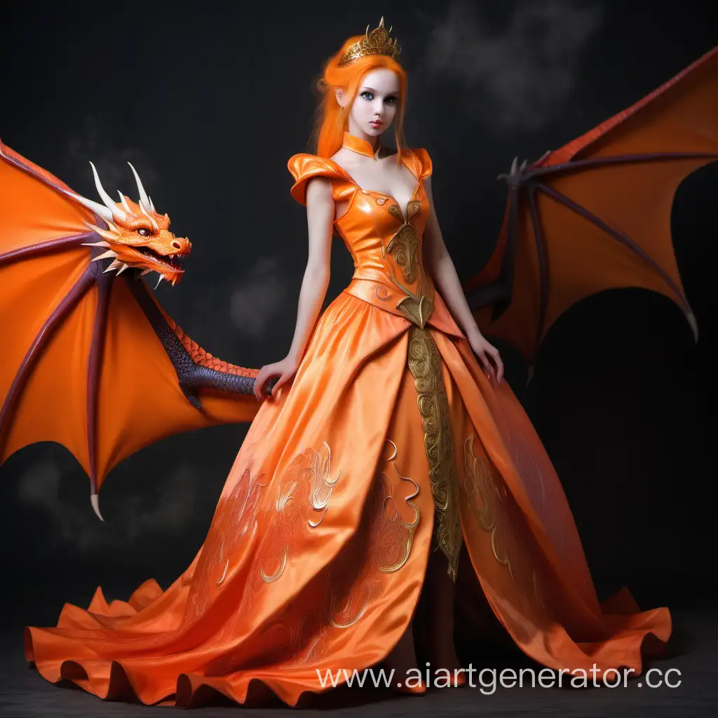 Enchanting-Encounter-TangerineClad-Princess-with-Expressive-Eyes-and-Majestic-Dragon