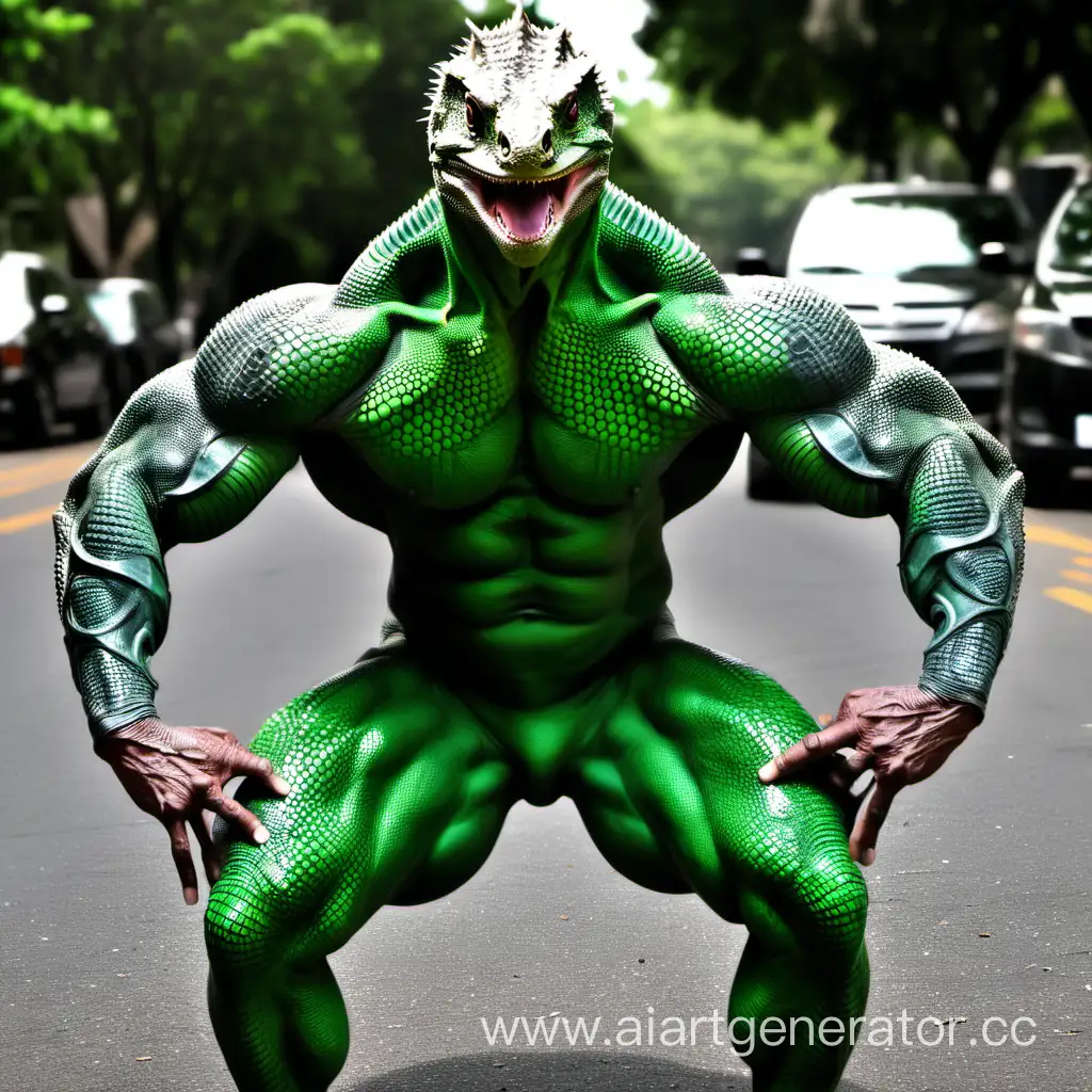 Muscular-Lizard-Man-Flexes-Strength-and-Power
