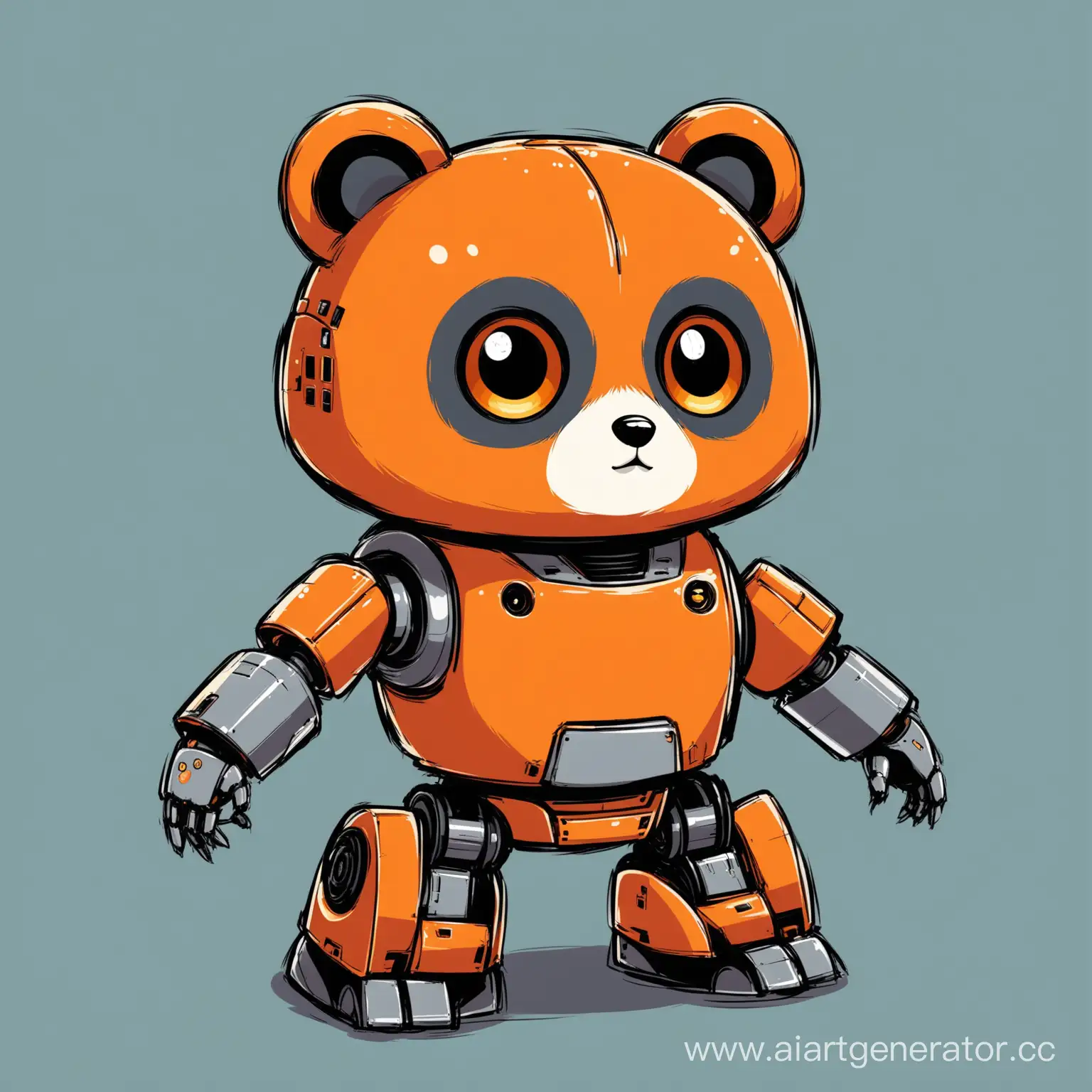 полу-мультяшный робот-тануки темно-серо-оранжевого цвета