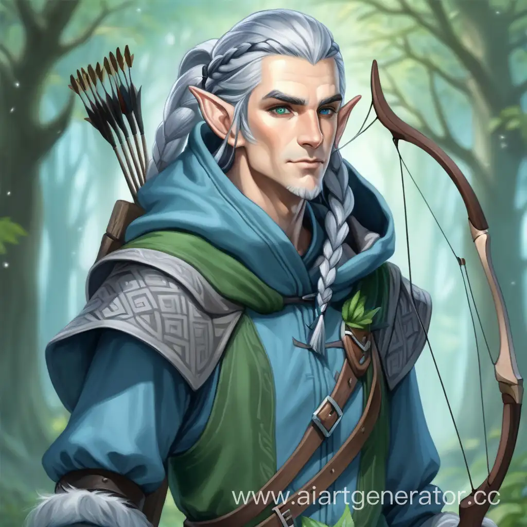 Forest-Archer-Elven-Man-with-Gray-Hair-and-Bluish-Hooded-Garment