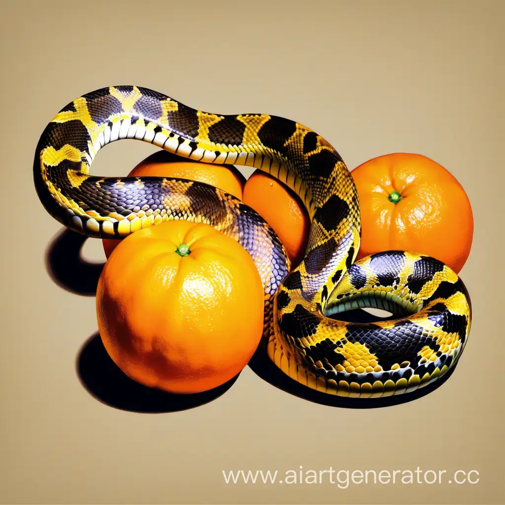 Still-Life-Painting-Python-with-Two-Oranges-on-Wooden-Table