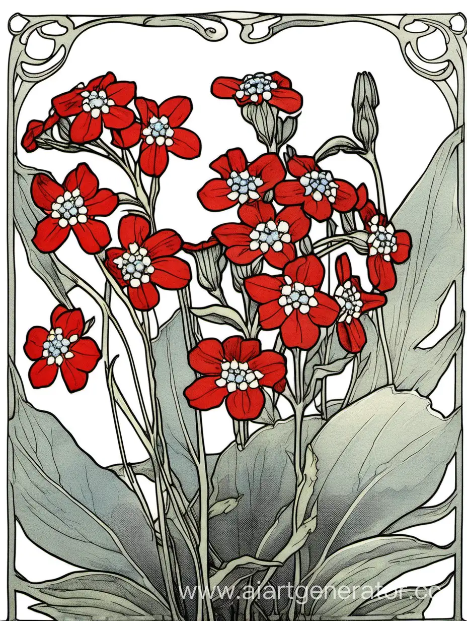 Elegant-Red-Myosotis-Floral-Illustration-in-Art-Nouveau-Style