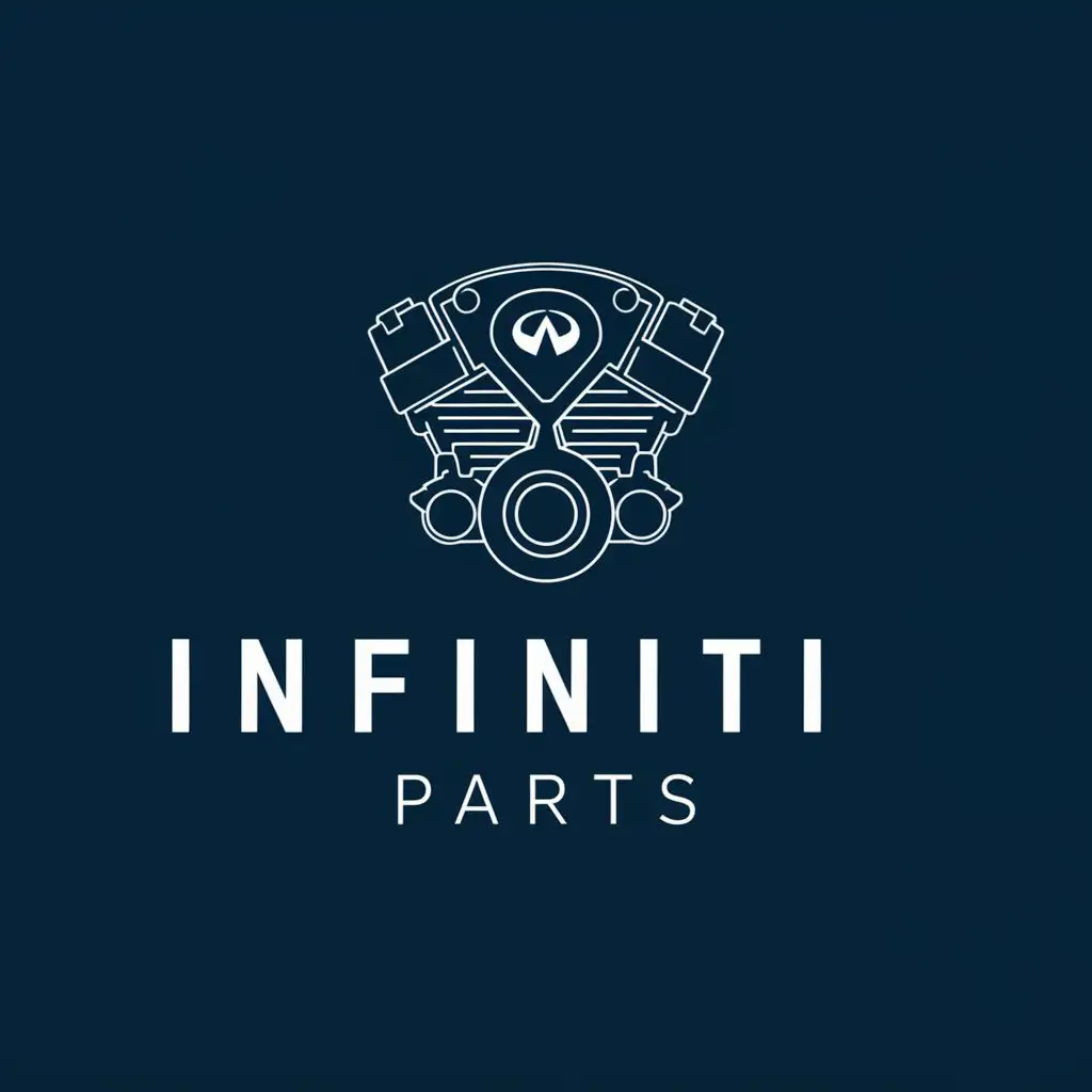 logo, illustration of car motor facial, with the text "Infiniti parts", typography, be used in Automotive industry