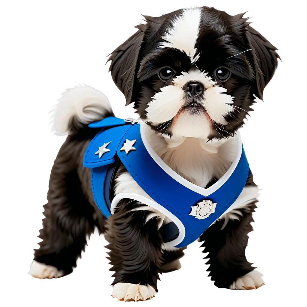 HighQuality-PNG-Image-of-a-Black-and-White-Shih-Tzu-with-a-Puppy-Cut-in-a-Military-Uniform