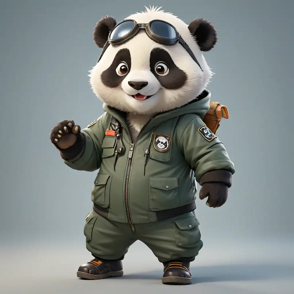 Cheerful Cartoon Panda Pilot in FullBody Attire