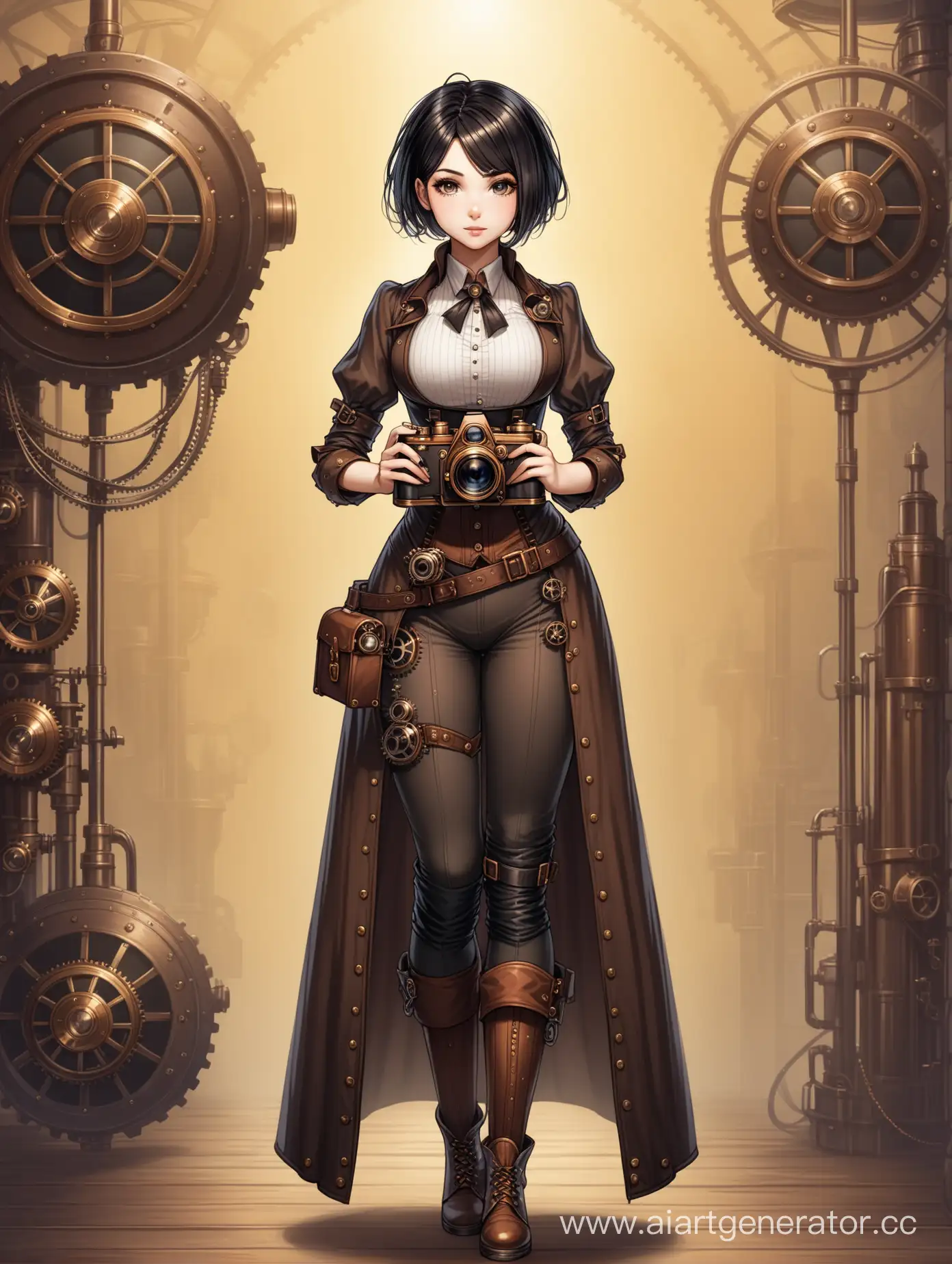 Steampunk-Style-Girl-Photographer-with-Short-Black-Hair-in-Full-Height-Portrait