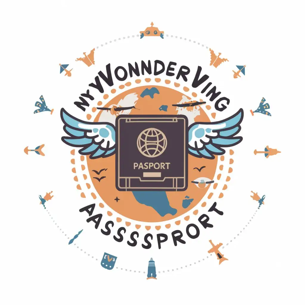 a logo design,with the text "My wonder wing passport", main symbol:The logo for "My WWP" could feature a whimsical, stylized passport with wings, symbolizing the sense of adventure and exploration the passport offers. The passport could be open, with colorful pages inside representing different destinations or activities. Below the passport, you could include the acronym "WWP" in bold, playful lettering. Additionally, incorporating elements like clouds, stars, or travel symbols (such as airplanes or compasses) could further convey the theme of adventure and discovery.,Moderate,be used in Entertainment industry,clear background