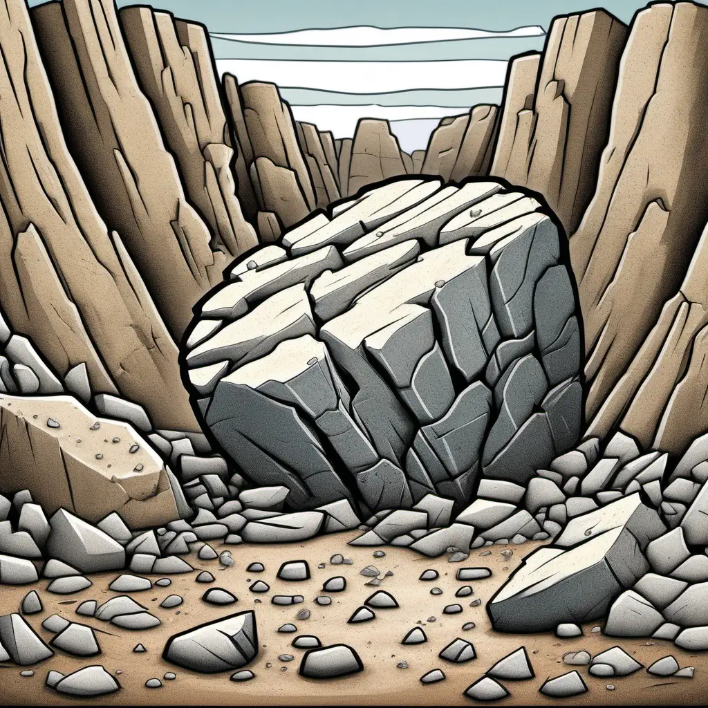 low detail cartoon of a rock being broken down my weathering and erosion