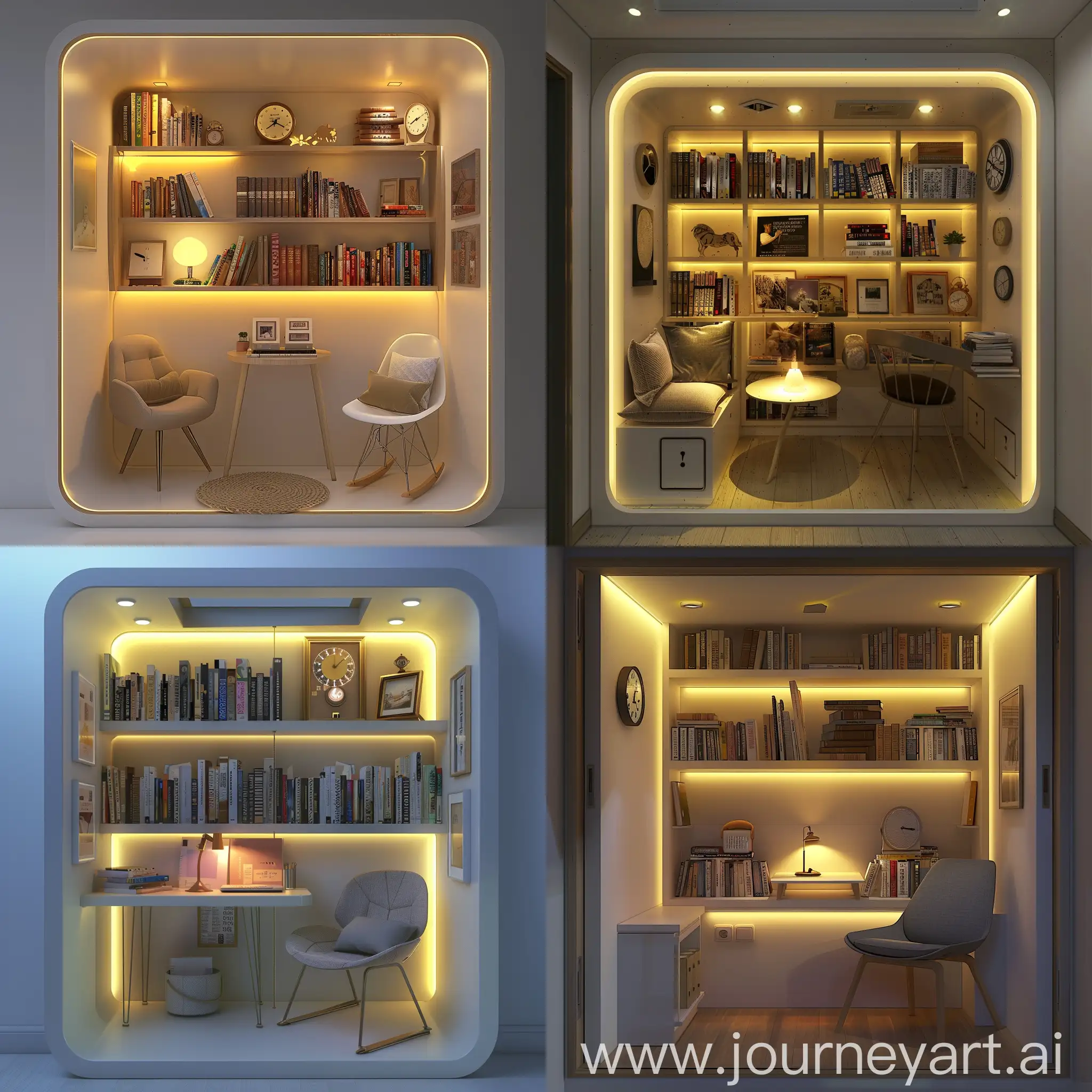 Cozy-Reading-Nook-with-Illuminated-Shelf-and-Table