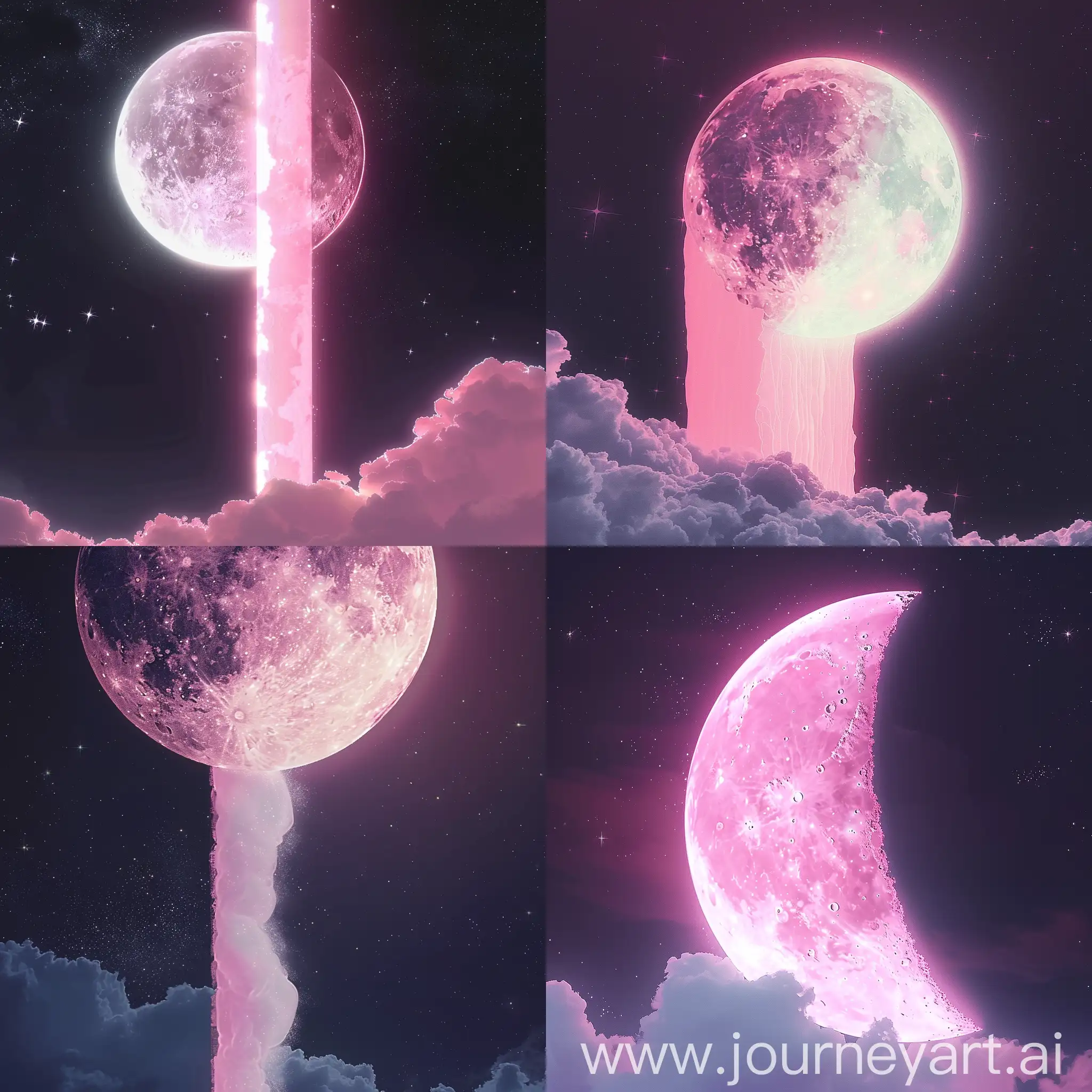 Majestic-Glowing-Pink-Moon-HalfCovered-by-Cloud-in-Starry-Night-Sky