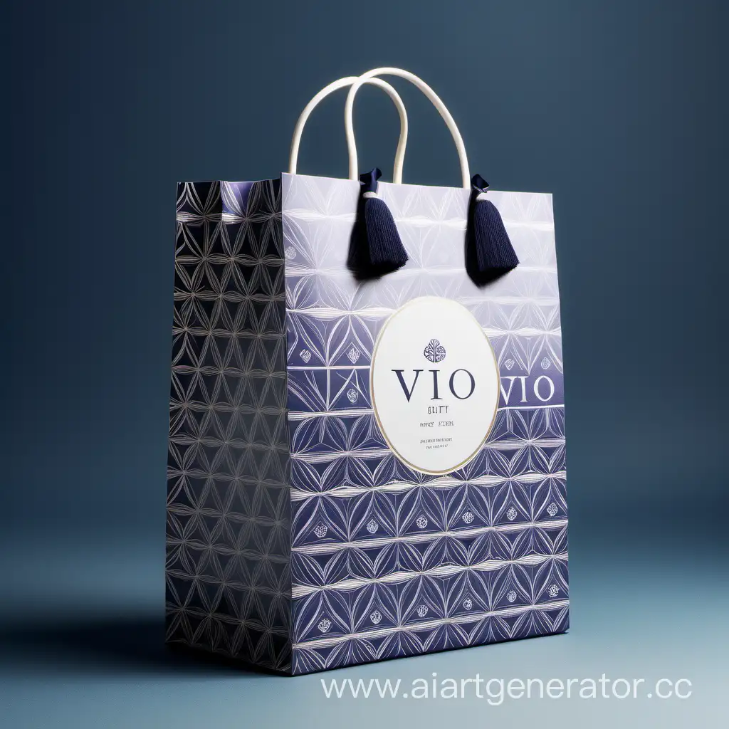 Gift Bag, Design, Elegant,Mature, Tasteful,Sophistication, VIO Logo, Harmonizes, Decorative Elements, Refined, Neutral Patterns,Font Selection, Elegant Font, Mature Font, Brand Name, Slogan, Product Information, Sophisticated Typeface, Middle-aged Individuals, Brand Image, Audience Feedback,Simple style