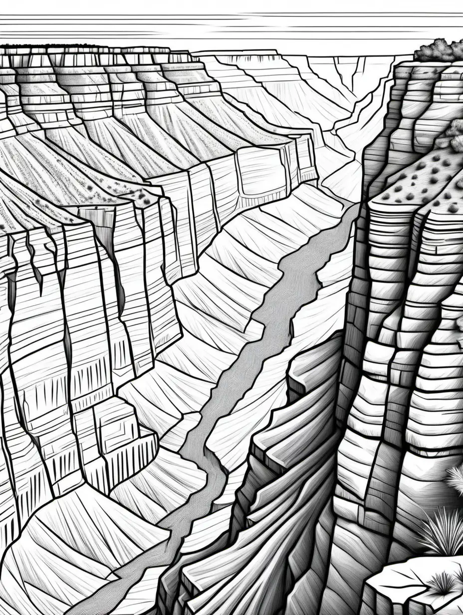 Majestic Grand Canyon Cliff Coloring Page with Bold Lines