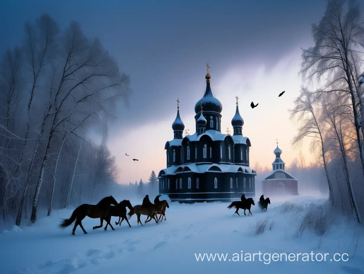 Snowstorm-Troika-Russian-Winter-Landscape-with-Horses-and-Chapel