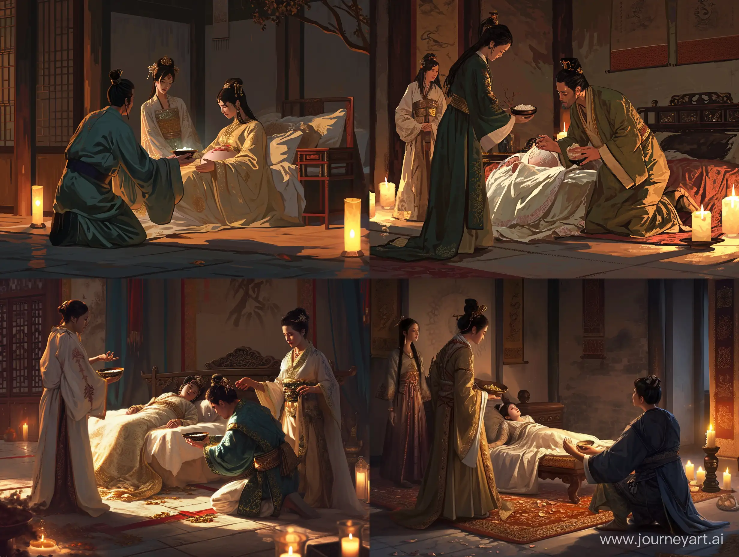 Royal-Physician-Offering-Medicine-to-Pregnant-Queen-in-Luxurious-Eastern-Aesthetics