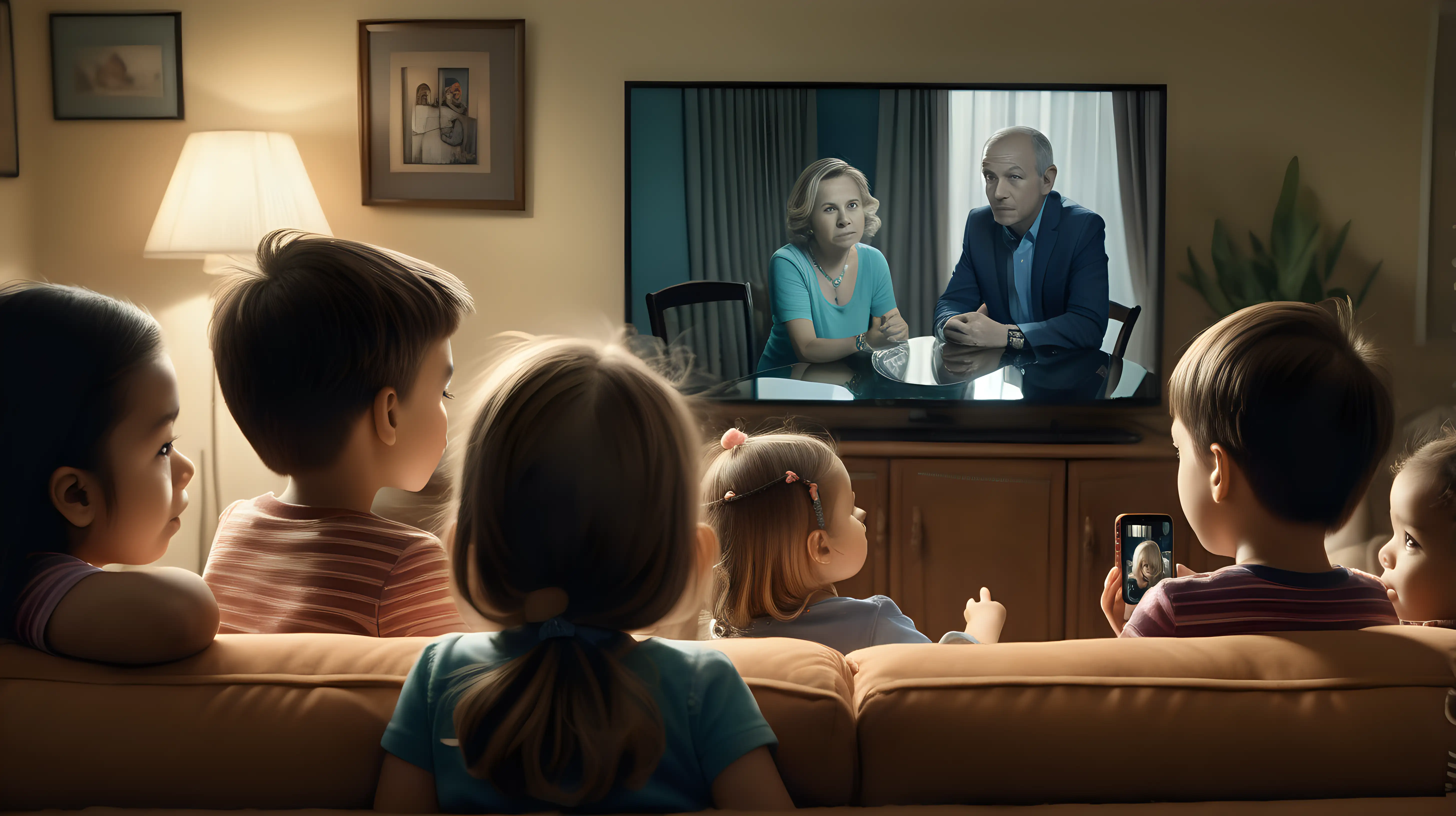 Experiment with capturing the reflection of the television screen in the eyes of the family members, adding a touch of cinematic magic to the images and emphasizing the centrality of the shared viewing experience.