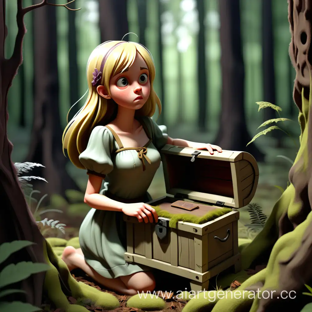 Enchanting-Forest-Encounter-Girl-and-Chest-Amidst-Natures-Mysteries