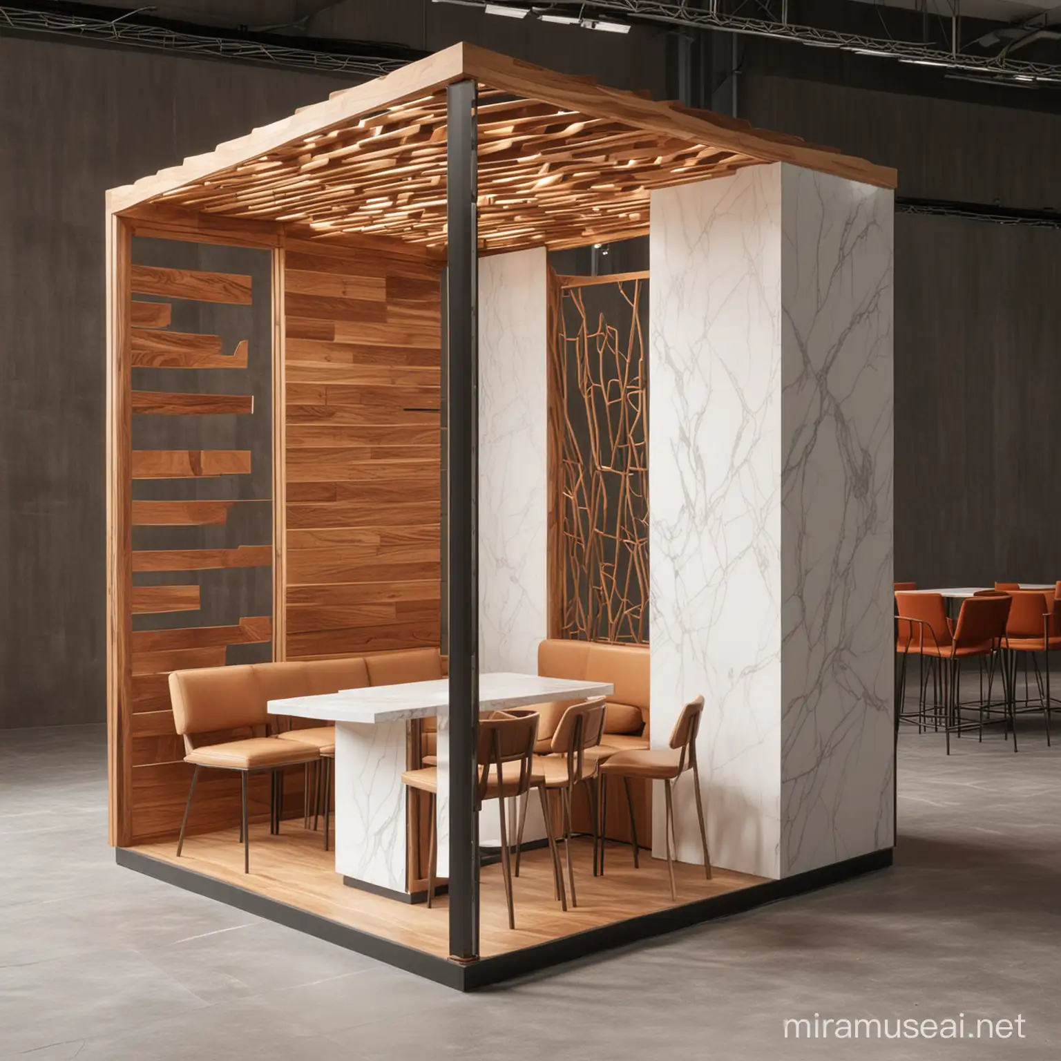 Contemporary NubianInspired Modular Booth with Diverse Materials