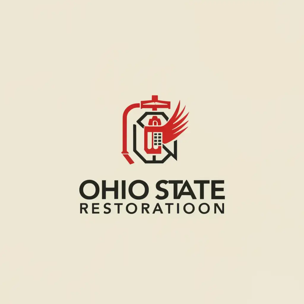 a logo design,with the text "Ohio State Restoration", main symbol:Fire extinguisher and fire hose,Moderate,clear background