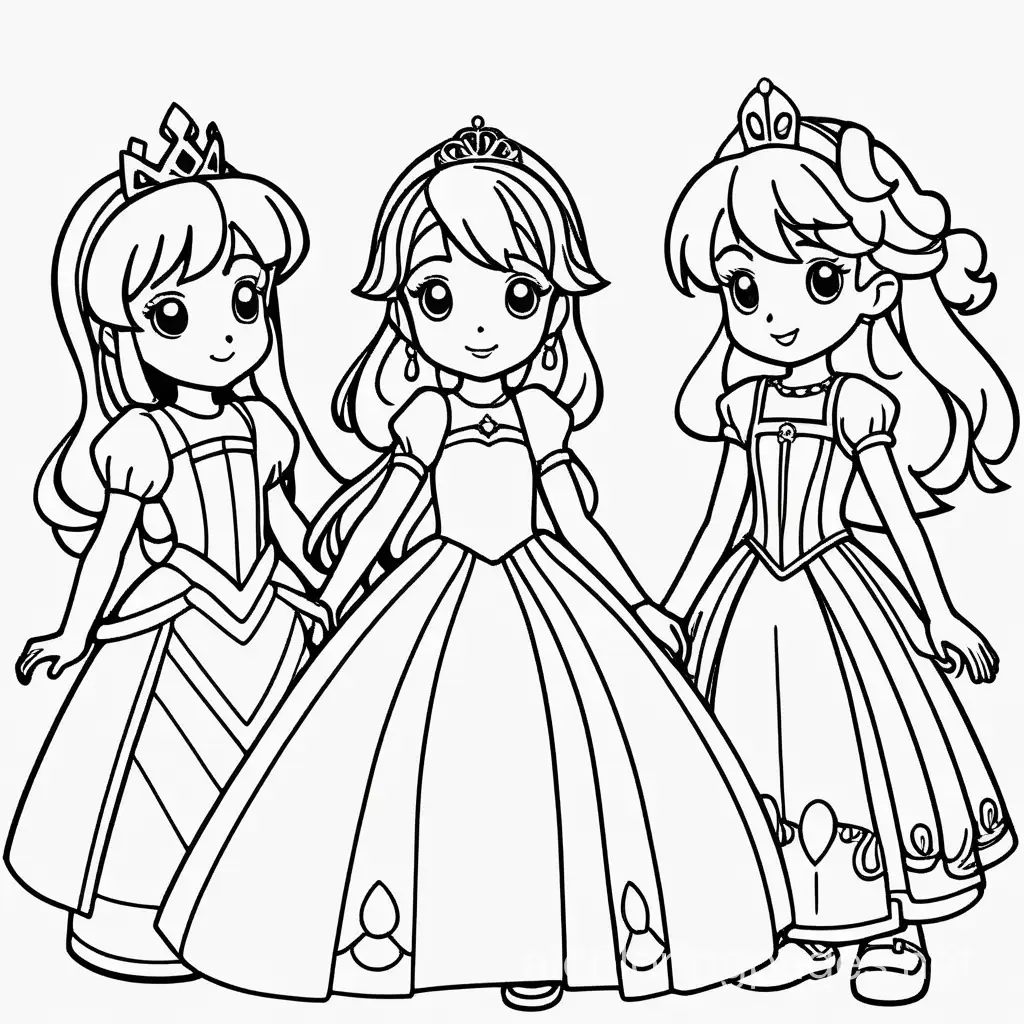 anime style princesses
, Coloring Page, black and white, line art, white background, Simplicity, Ample White Space. The background of the coloring page is plain white to make it easy for young children to color within the lines. The outlines of all the subjects are easy to distinguish, making it simple for kids to color without too much difficulty