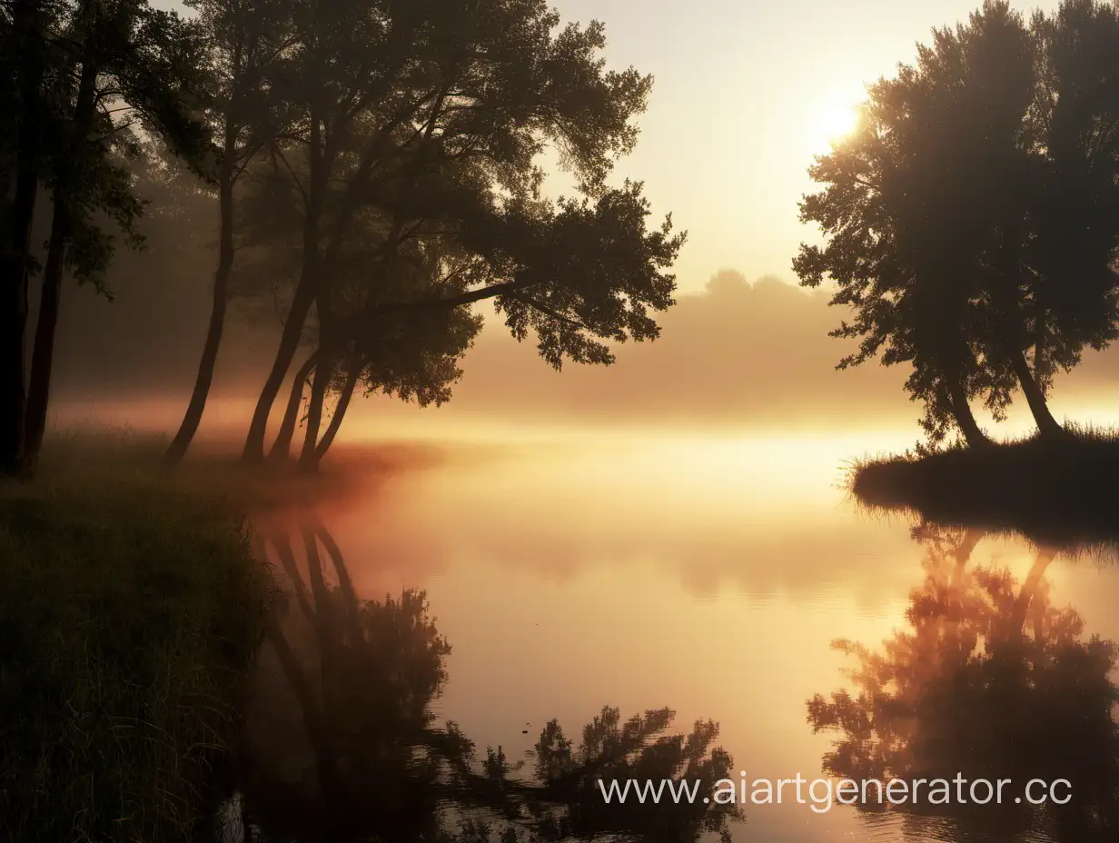 Serene-Dawn-Mist-on-Summer-River-with-Shore-Trees