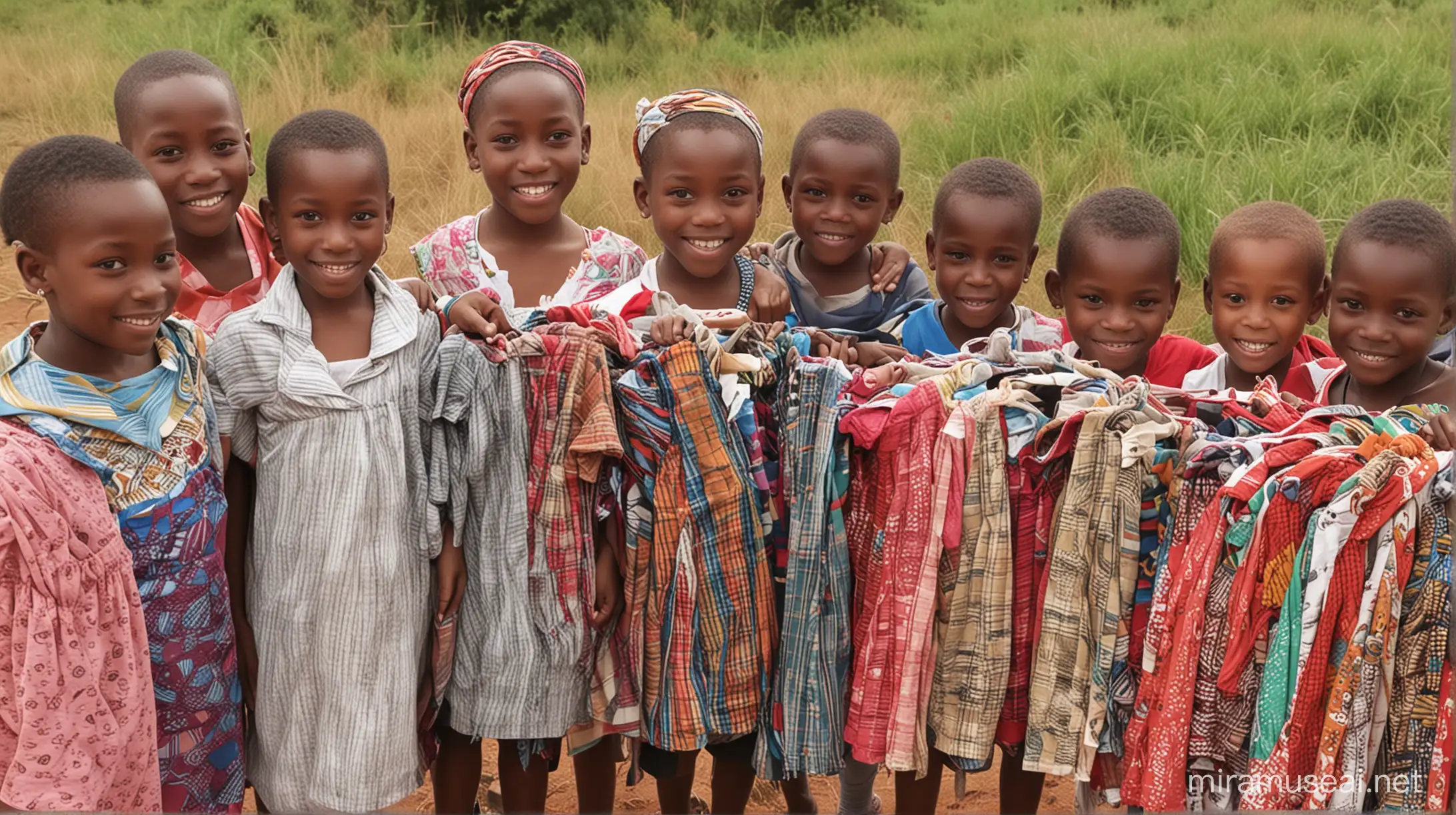 African Children Wearing Donated Clothing Smiling Joyfully