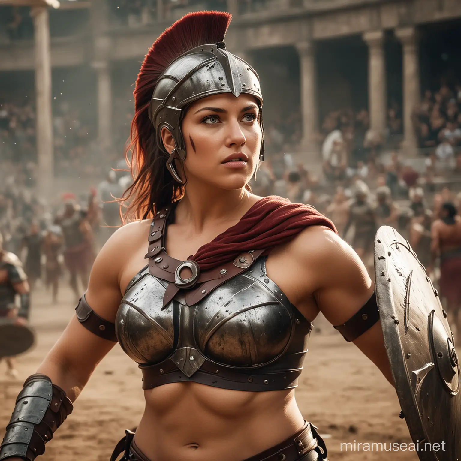 Powerful Spartan Female Gladiator in Arena Battle