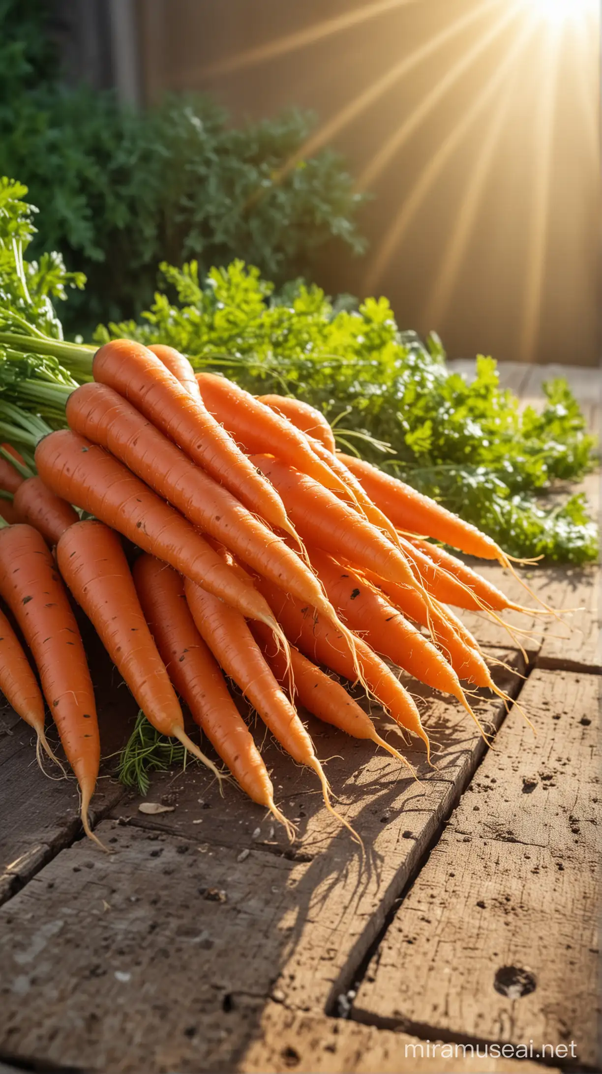 Fresh Carrots on a Table with Natural Morning Sunlight