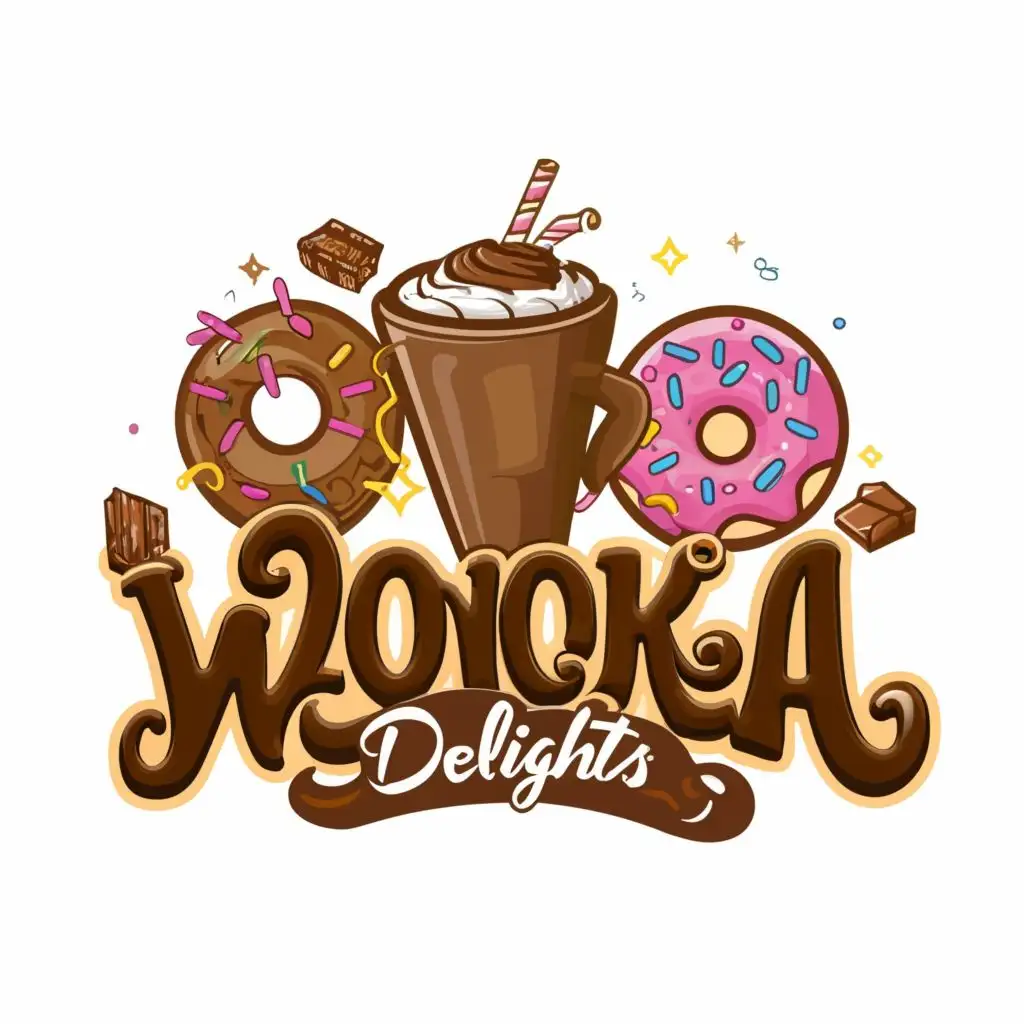 logo, Chocojelly, ice coffee, donut, choco, with the text "Wonka Delights ", typography, be used in Restaurant industry