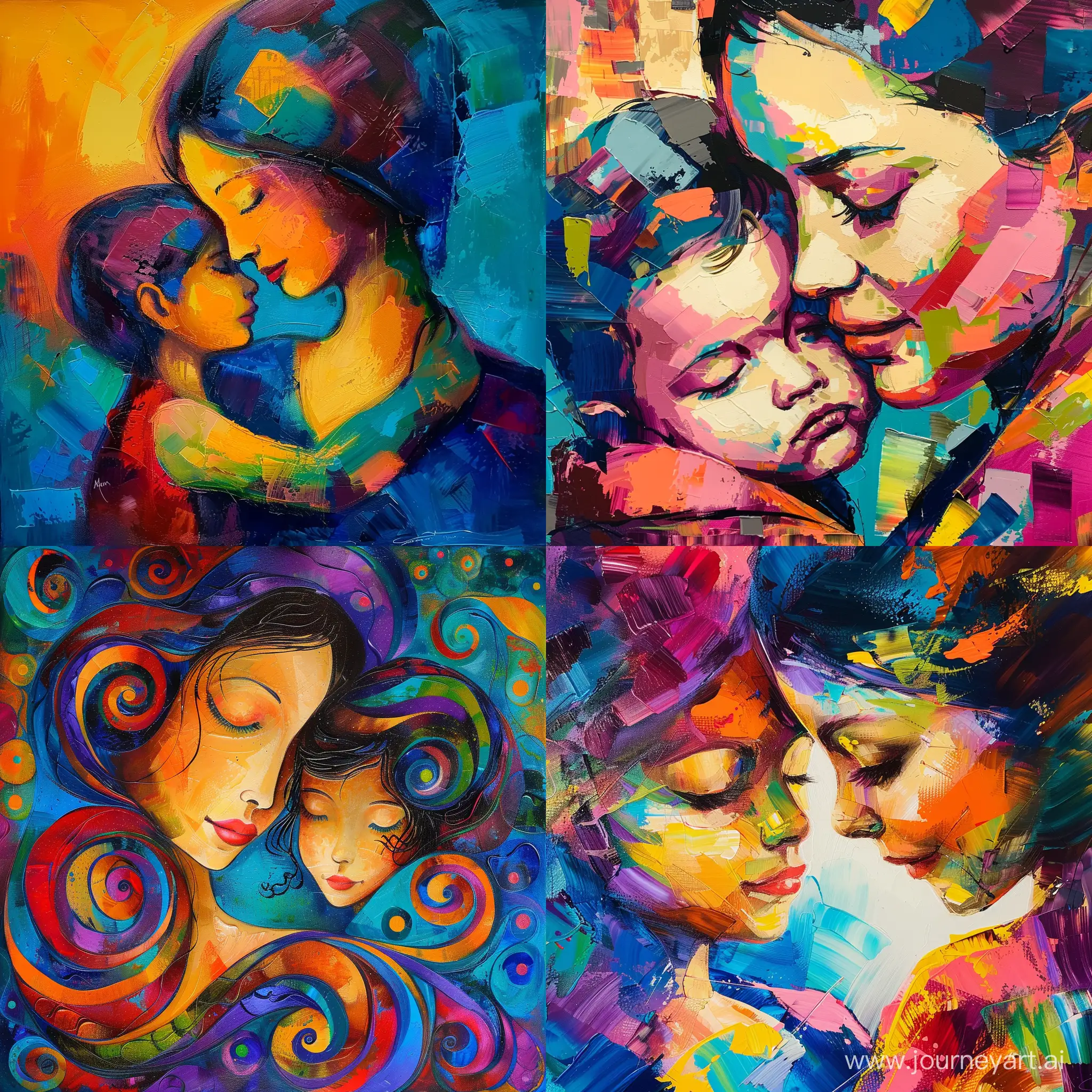 Mother and Child abstract vibrant color 