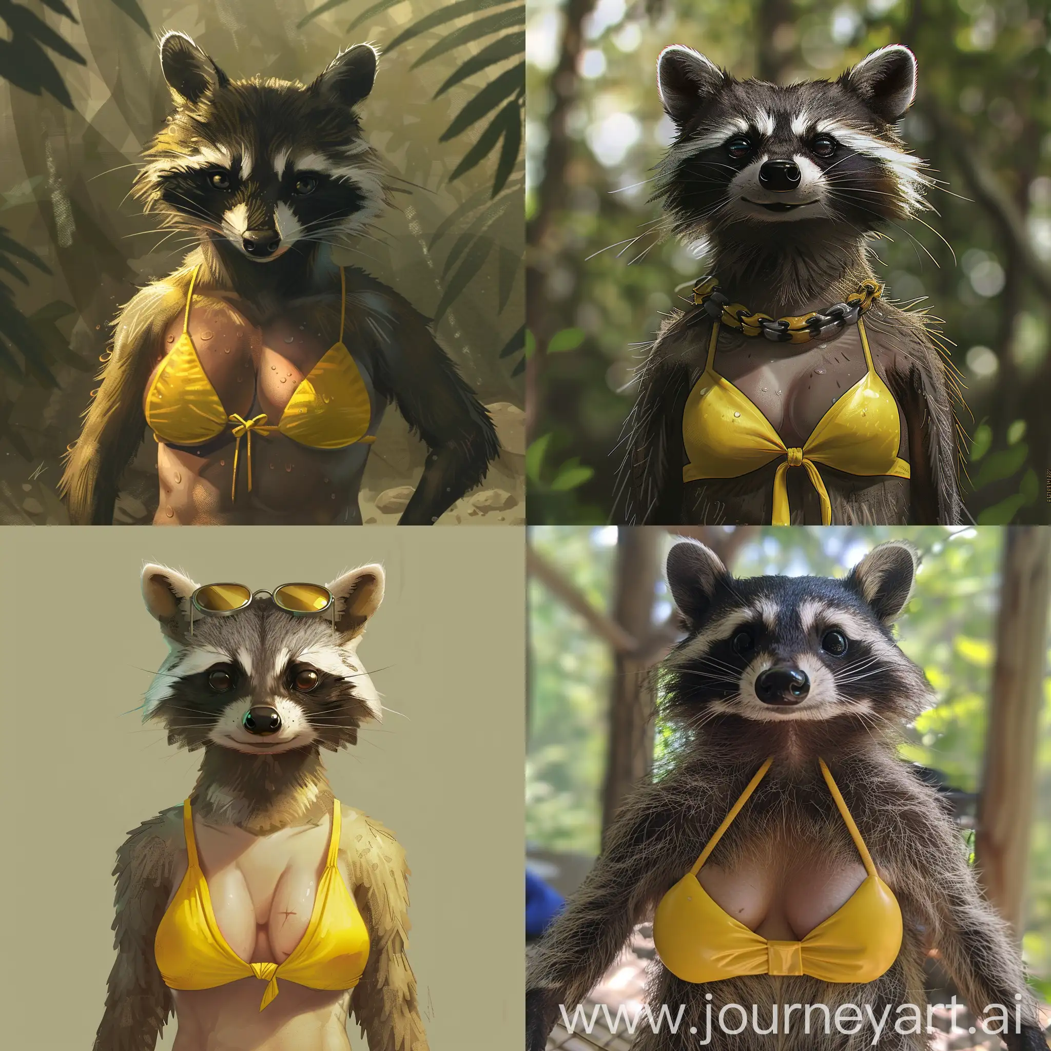 Anthropomorphic-Raccoon-Female-in-Yellow-Bikini-at-the-Beach