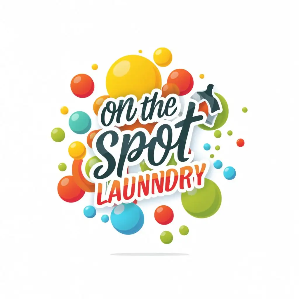 logo, bubbles, clean, color blotches, with the text "On the spot laundry", typography
