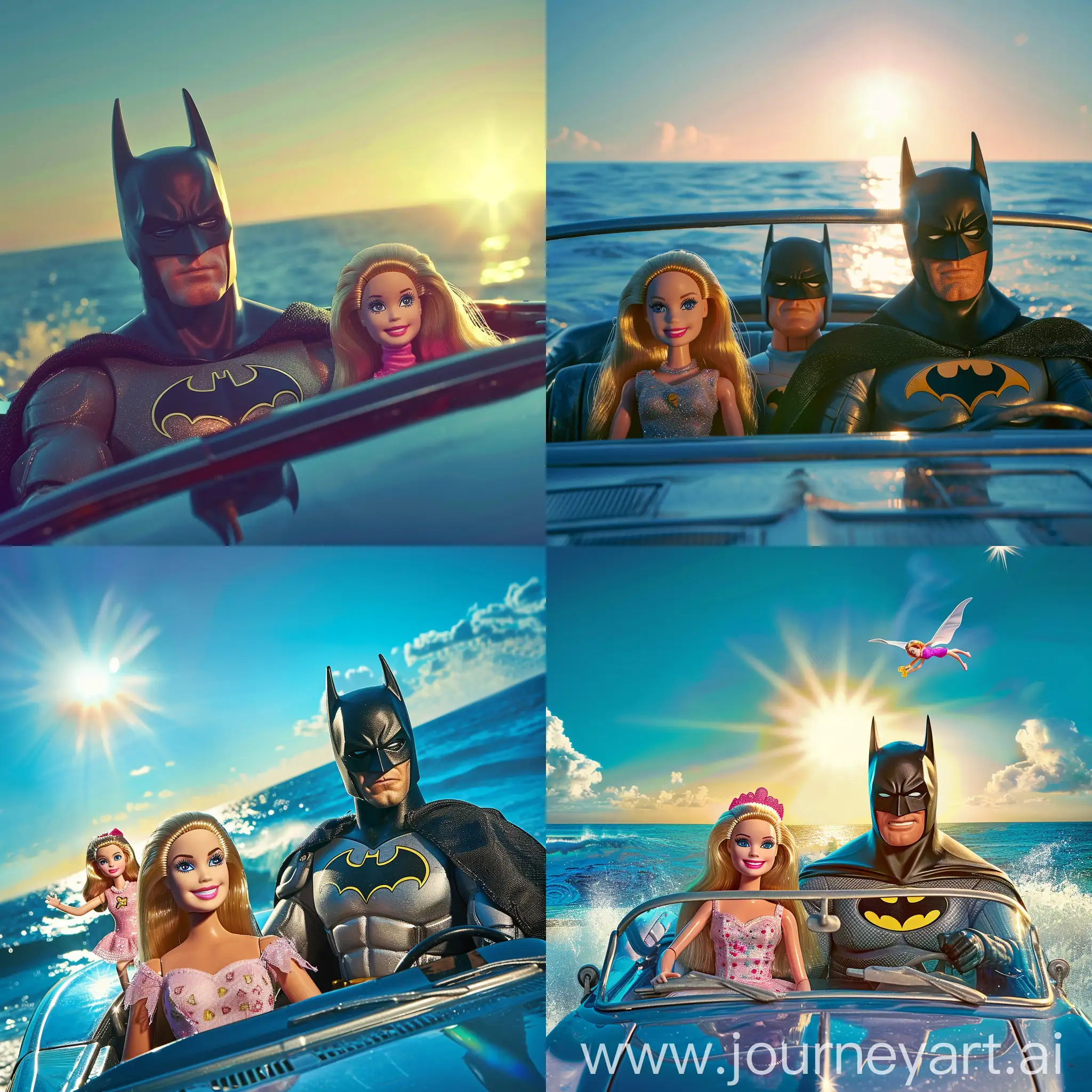 Dynamic-Duo-Batman-and-Barbie-Cruise-in-Convertible-by-the-Seaside