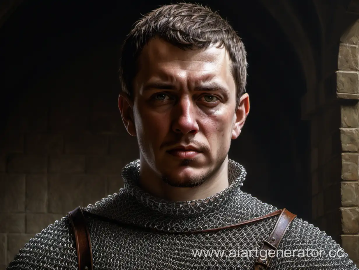 Medieval-Portrait-of-a-Man-in-Chainmail-with-Short-Haircut