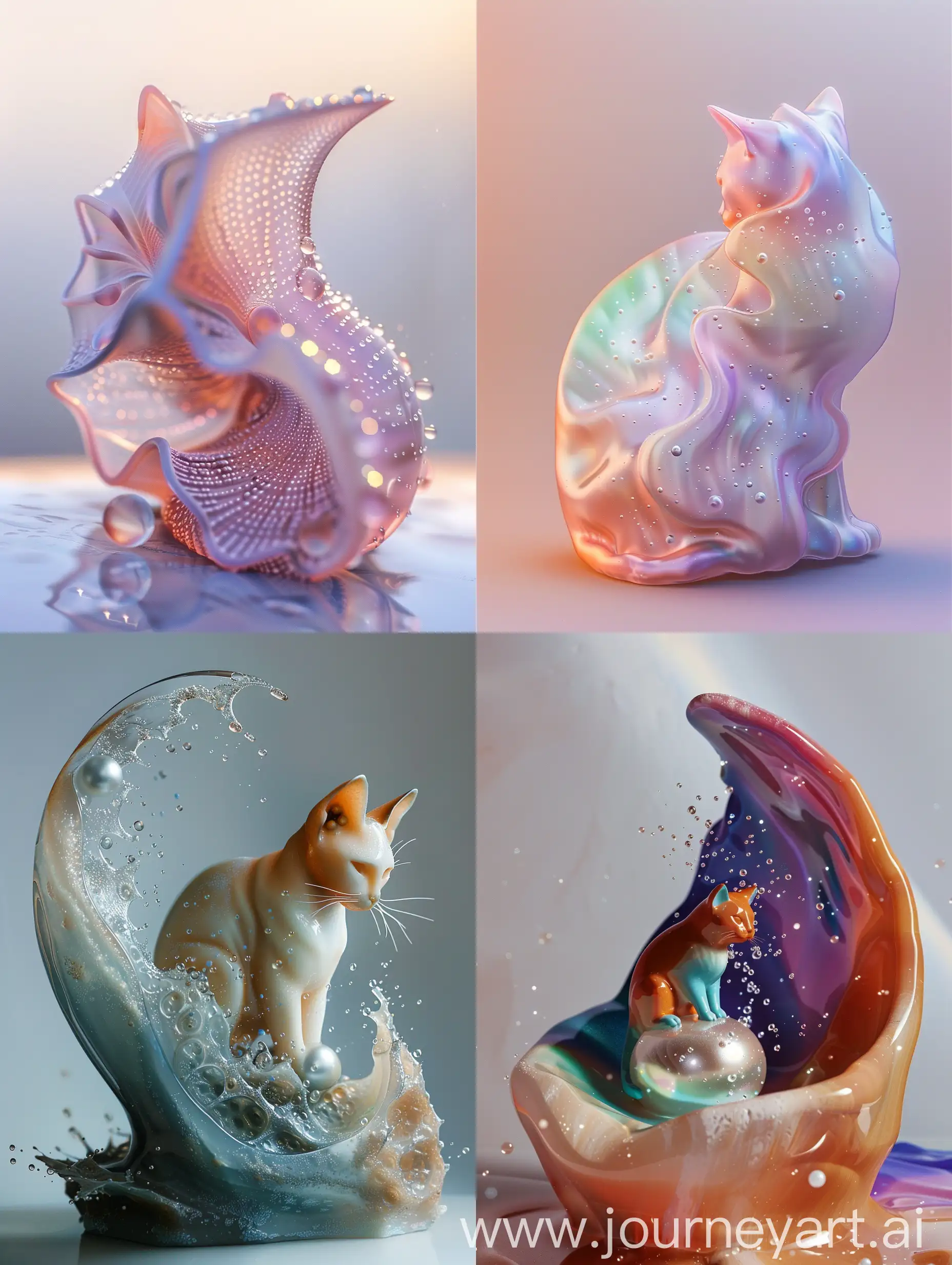 Color melting sculpture, fractal 1/128, pearl, fine drops, tenderness, cat, dynamic