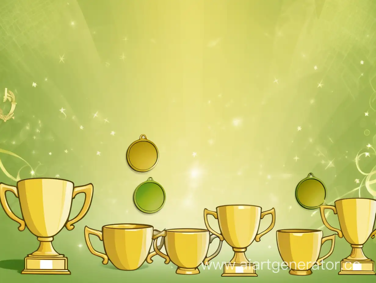 победный фон в нежно жёлтых-зелёных тонах(кубки, медальки) ФОН