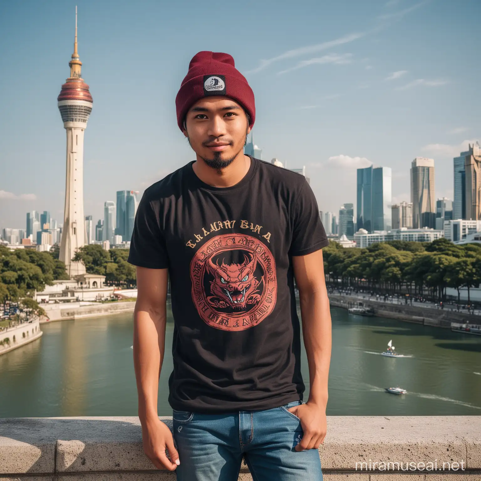 Portrait of Smiling Indonesian Man in Dragon Ball TShirt at Monas Tower