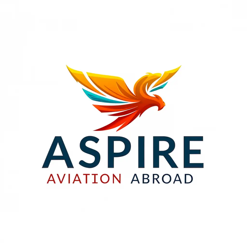 a logo design,with the text "ASPIRE AVIATION ABROAD", main symbol:a phoenix BLUE & fiery COLOR,complex,be used in Education industry,clear background