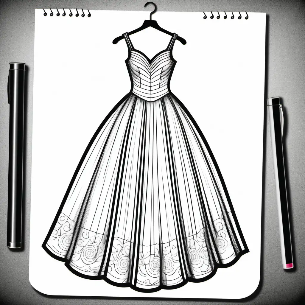 Elegant Vintage Evening Gown Coloring Page